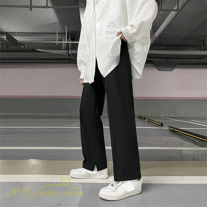 チノパン | ワイドパンツ メンズ 春 夏 秋 無地 アンクルパンツ 大きいサイズ ゆったり パンツ ガウチョパンツ 上品 裾口スリット 夏服 黒 体型カバー 着痩せ カジュアル