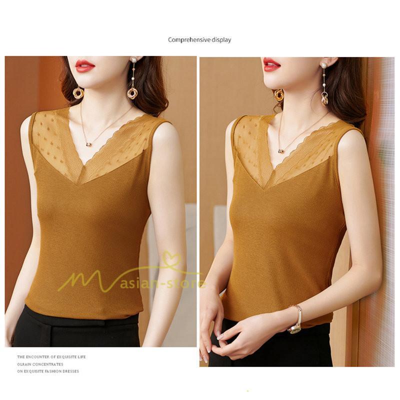 キャミソール タンクトップ | タンクトップ レディース 春夏 インナー トップス ノースリーブ Vネック Vネックタンク レース付き カシュクール 上品 お出かけ 20代30代40代50代 快適 ママ