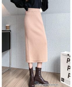 スカート | ニットストレッチレディース 秋冬 ロング丈 ミモレ丈 後ろスリット入れ タイトウエストゴム スリム リブニット 大人