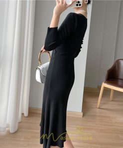 ニットワンピース | 二ットワンピース レディース ニットワンピ Vネック 長袖 トップス チュニック ロング丈 ミモレ丈 着痩せ 秋 冬 コーデ 20代30代40代 フェミニン 上品 大人