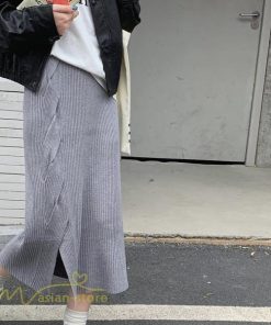 スカート | ニットタイトストレッチスリット入れロング丈 ミモレ丈 ハイウエスト 秋冬 ウエストゴム 美シルエット 楽チン