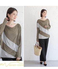 ｔシャツ・カットソー | カットソー レディース 長袖tシャツ シンプル ゆったり 着痩せ 体型カバー 長袖 秋コーデ ボートネック 切り替え 大人 Tシャツ 大人 カジュアル フリーサイズ