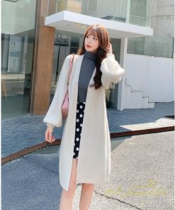 カーディガン | ニットレディース 羽織り ロング丈 パフスリーブ 秋冬 ゆったり ロングニット アウター 20代30代 膝丈 大人 ニットアウター