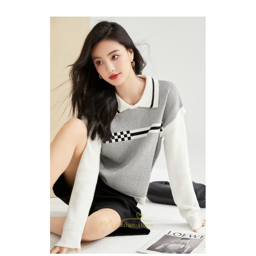 ニット・セーター | ニット レディース トップス 秋冬 セーター 長袖 秋服コーデ 切り替え ボーダー柄 ストライプ あったか 暖か 2022新作 通学 定番 かわいい 通勤 オシャレ