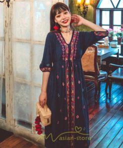 マキシ | ワンピース レディース コットン リゾート かわいい 五分袖 Ｖネック 花柄 上品 ロング丈 ファッション エスニック風 体型カバー お呼ばれ 二次会 民族風 披露宴