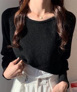 ニット・セーター | リブニットトップス ショート へそ出し