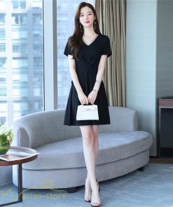 ミディアム | ワンピース Aライン レディース 着痩せ Vネック ひざ上丈 カジュアル 大きいサイズ 無地 きれいめ おしゃれ 春 夏 30代 新作 上品 サマーワンピース 40代 20代