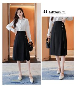 スカート | Aラインタイトビジネスフォーマル OL オフィス 黒ハイウエスト エレガント 着痩せ ヒップアップ シルエット