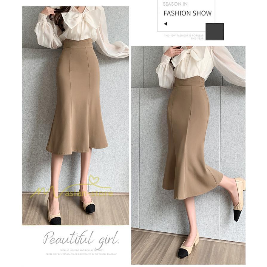 スカート | フィッシュテールレディース 無地 フレア きれいめ 仕事 カジュアル おしゃれ ひざ下丈 ビジネス 大きいサイズ 秋冬コーデ ファスナー OL