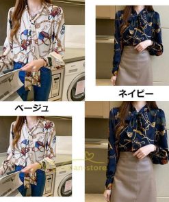 シャツ・ブラウス | ブラウス レディース 長袖ブラウス 秋服 オフィスブラウス リボンネック オシャレブラウス プリントトップス 韓国風 上品 大人 ゆったりシャツ40代 通勤OL 夏物