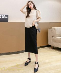 スカート | マタニティレディース 無地 ウエスト調整 着痩せ 裾口スリット カジュアル マタニティウェア 妊婦 産前 日常感 大きいサイズ おしゃれ 上品