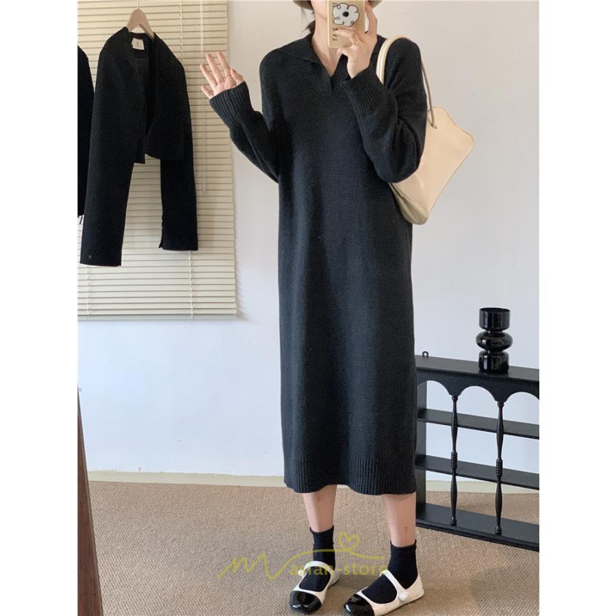 ニットワンピース | ワンピース 春 春服 レディース 長袖 ゆったり vネック 着痩せ 可愛い おしゃれ 大人フェミニン 女子会 通勤 デート お出かけ 秋冬