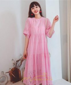 マキシ | ワンピース レース 丸首 刺繍 ロングワンピース レディース 夏秋 結婚式 きれいめ フォーマル 大人 上品 綿麻 白 黄色 コットン ピンク かわいい リネン