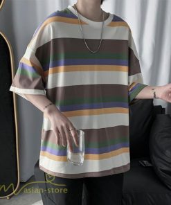 Tシャツ | カットソー メンズ ストライプ カジュアルクルーネック 5分袖 ワイドトップス メンズスタイル カッコウイイ 夏服 上品 日常感
