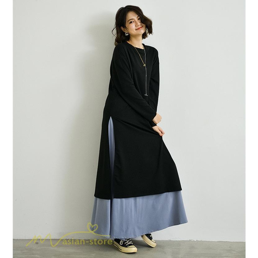 セットアップ | ワンピース 秋スカート レディース 秋物 ロングワンピース ロングスカート フリーサイズ 2点セット 着回し ウエストゴム 可愛い ゆったり 無地