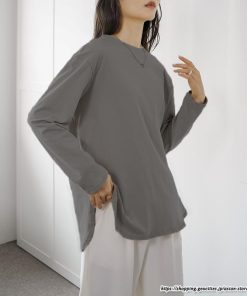 tシャツ・カットソー | Tシャツ Tシャツ コットン長袖オーバーサイズ裾ラウンドTシャツ レディース 綿Tシャツ 長袖Tシャツ クルーネック 秋物 ミドル丈 無地 丸首 長袖