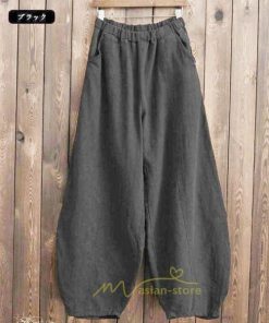 ワイドパンツ | 夏パンツ レディース パフパンツ ロングパンツ 綿麻パンツ 涼しい ゆったり ウエストゴム 可愛い 20代30代40代50代60代 無地 大人 大きめ