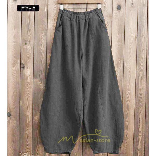 ワイドパンツ | 夏パンツ レディース パフパンツ ロングパンツ 綿麻パンツ 涼しい ゆったり ウエストゴム 可愛い 20代30代40代50代60代 無地 大人 大きめ