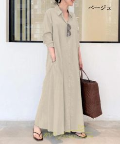 マキシ | ワンピース レディース 春 秋 長袖 ロングワンピース スカート マキシ丈 秋冬 通勤着 可愛い ゆったり 体型カバー カジュアル 綿麻 50代 40代 30代 20代