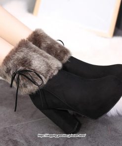 ブーツ | ショートレディース 10cmハイヒール ファー 冬用 保温防寒 太めヒール サイドジッパー あったか 痛くない オシャレ 冬靴 痛くない 歩きやすい