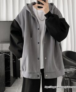 パーカー ジャケット コート | パーカー メンズ カーディガン 長袖 アウター トップス ジャケット 羽織り ボタン ドッキング ポケット フード付き パーカ ボリューム袖 ゆったり 秋物 秋冬