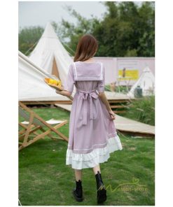 マキシ | ワンピース レディース 春夏 半袖 ハーフスリーブ ワンピース セーラーカラー ロング丈 マキシ丈 フレア お出かけ ビッグ裾幅 ゆったり ワンピース かわいい