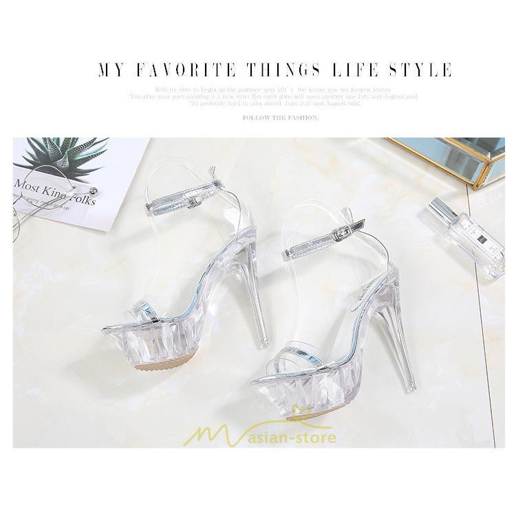 パンプス | ハイヒール 靴 厚底 シューズ 厚底靴 コスプレシューズ 女性 レディース 大きいサイズ 透明 コンテスト 14cmヒール ポールダンス ストラップ セクシー