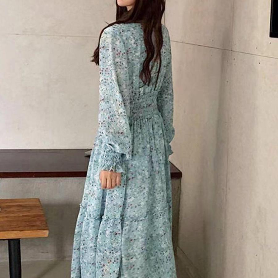 ワンピース | ウエストシャーリング花柄ロングワンピース