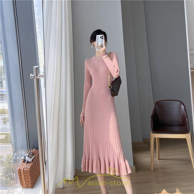 ニットワンピース | ロングワンピース ワンピース レディース ロング丈 秋 冬 マーメイド 着痩せ セクシー 足細効果 韓国風 20代30代40代50代 フェミニン