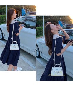 ミディアム | Aラインワンピース レディース 半袖 ロングワンピース ドールカラー ガーリー バイカラー きれいめ カジュアル ファッション 着痩せ 30代 20代 女性着 半袖