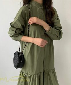 マキシ | シャツワンピース モックネック レディース 無地 長袖 切り替え Aラインワンピース 20代30代 フリーサイズ 春 ゆるワンピース コーデ 40代50代 秋 体型カバー