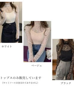 透かし編みトップス | トップス 総レース ハイネック カットソー インナー ペイズリー柄 レディース ブラウス シースルー セクシー おしゃれ