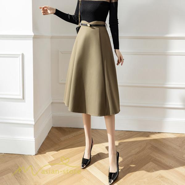 スカート | Aラインレディース 着痩せ 大人 カジュアル 秋冬コーデ 無地 40代 50代 大きいサイズ ひざ丈 膝丈 20代 ハイウエスト きれいめ 30代 大人