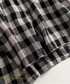 送料無料SALE | チェックワンピース 半袖ワンピース 夏ワンピース シャツワンピース ロングシャツ 膝上丈 麻 羽織り 前開き ポケット 30代40代 可愛い スリム 女の子