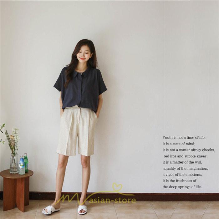 シャツ・ブラウス | ブラウス トップス 半袖 レディース 韓国風 2022新作 体型カバー シャツ 20代 30代 40代 50代 60代 大人 無地 可愛い ゆったり 夏 春 夏服 おしゃれ