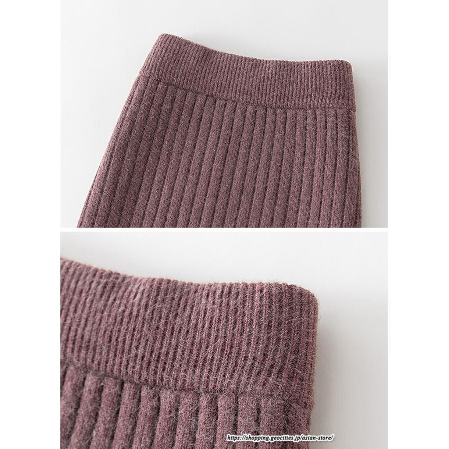 スカート | ニットストレッチレディース 秋冬 ロング丈 ミモレ丈 後ろスリット入れ タイトウエストゴム スリム リブニット 大人