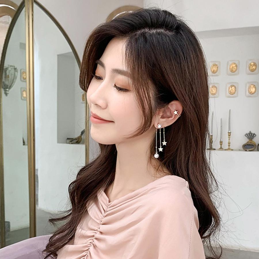 その他アクセサリー | イヤーカフピアス ロング イヤークリップ パール イヤーカフ レディース アシンメトリー 星モチーフ チェーンピアス