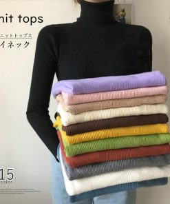 ニット・セーター | リブ ニットトップス タートルネック無地