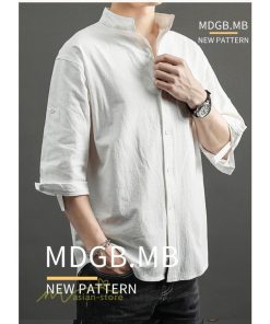 シャツ | 夏メンズ 麻 綿 カジュル 7分丈 カッコイイ ワイドゆったり 夏コーデ 新作 サマー風 スタンドカラー 日常感 無地 5XL ボタン 上品 大きいサイズ