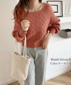 ニット・セーター | ケーブルニット スクエアネック 韓国風