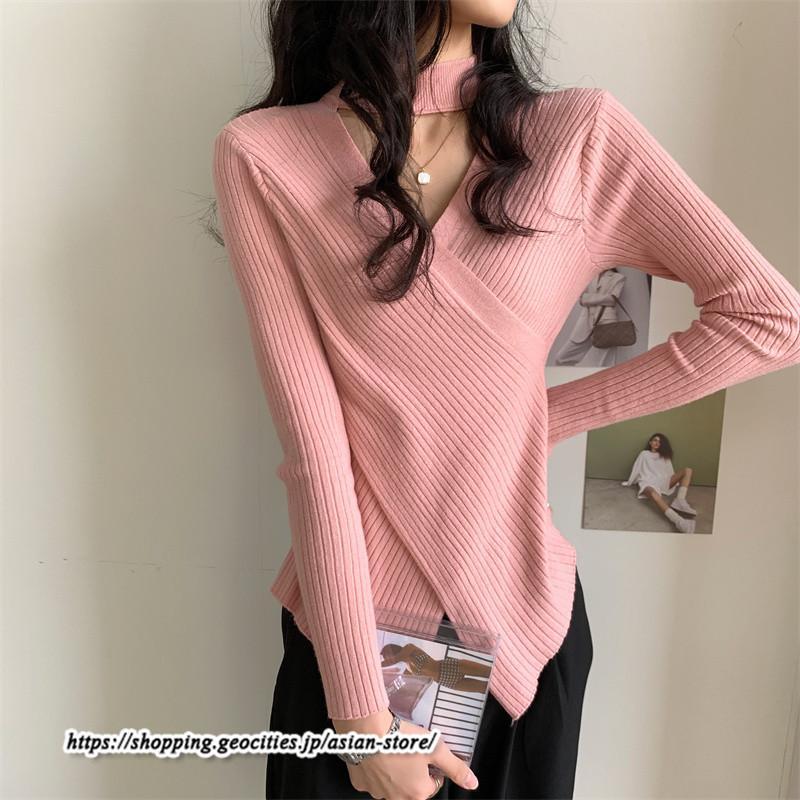 ニット・セーター | カットソー ニット レディース リブニット 長袖 秋冬 春 トップス スリム ストレッチ インナー 無地 長袖ニット 長袖カットソー プルオーバー 通学通勤 着痩せ