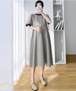 ワンピース | マタニティレディース マタニティウェア 夏 韓国風 Aライン 半袖 柄 産前 マタニティ サマー送料無料 膝丈 お出かけ 大きいサイズ 上品
