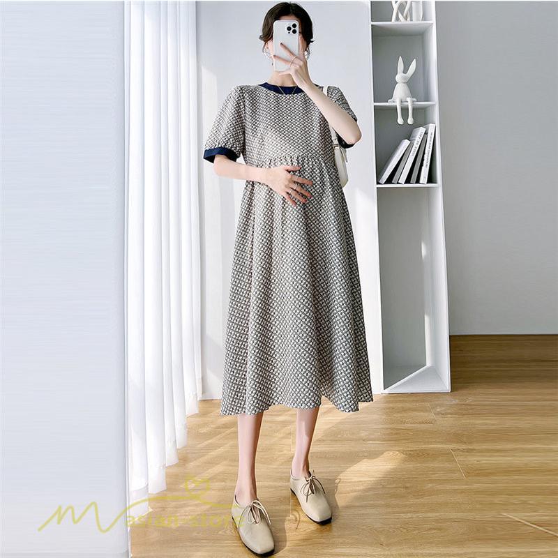 ワンピース | マタニティレディース マタニティウェア 夏 韓国風 Aライン 半袖 柄 産前 マタニティ サマー送料無料 膝丈 お出かけ 大きいサイズ 上品