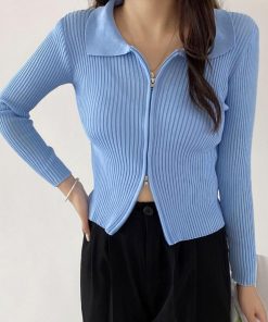 ニット・セーター | リブニットトップスレディースジップアップ