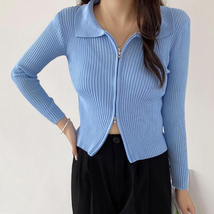 ニット・セーター | リブニットトップスレディースジップアップ