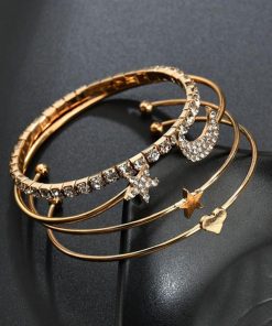 その他アクセサリー | 4点セット 星 カフブレスレット モチーフ ラインストーン 女友達 月 キラキラ カフバングル レディース 誕生日プレゼント アクセサリー