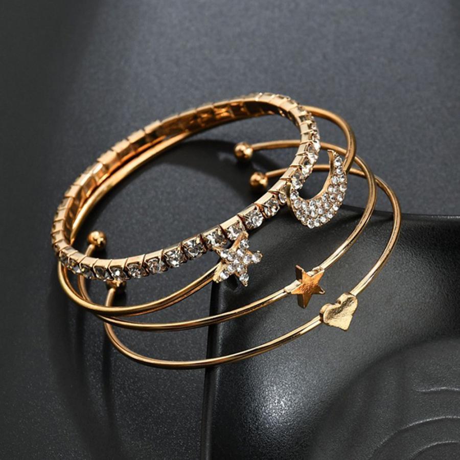 その他アクセサリー | 4点セット 星 カフブレスレット モチーフ ラインストーン 女友達 月 キラキラ カフバングル レディース 誕生日プレゼント アクセサリー