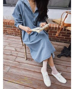 デニムワンピース | フード付き レディース デニム ワンピース 20代 30代 長袖 Aライン プルオーバー カジュアル 秋 冬 新作 40代 フリーサイズ シンプル 50代