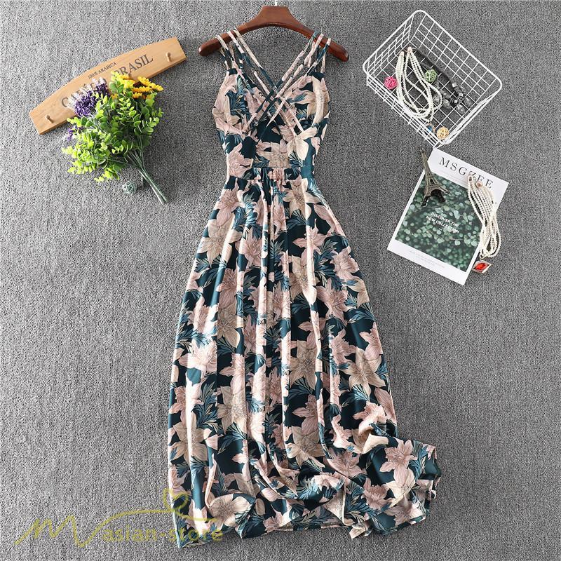 セール | ワンピース キャミソール ロング 花柄 フラワー キャミワンピ レディース ウエストゴム セクシーワンピ ハイウエスト 涼しい 2021夏新作 旅行 ビーチ プリント