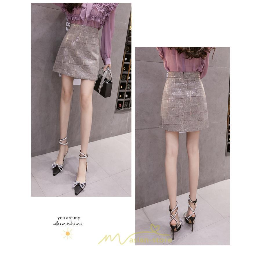 スカート | レディース ミニショット丈 キラキラ インナーパンツ付き ハイウエスト 着痩せ オシャレ 韓国ファッション 20代30代40代50代 2022 秋冬